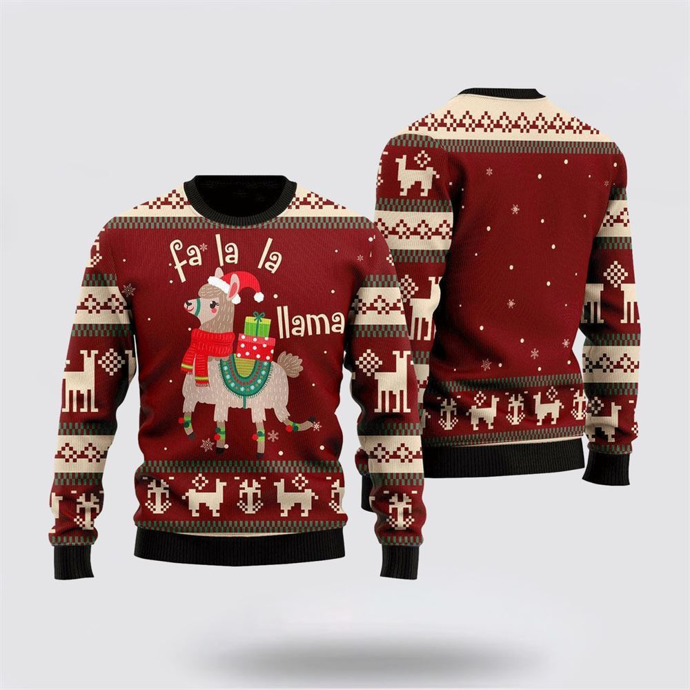 Farmers Sweater, Llama Lalala Chritmas Pattern Ugly Christmas Sweater, Christmas Crewneck Sweater, Winter Farm Fashion