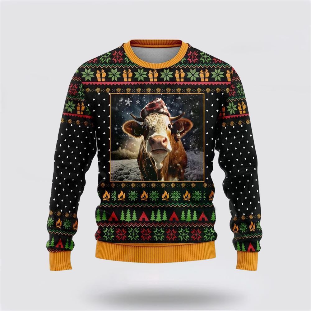 Farmers Sweater, Lovely Hereford Cows Ugly Christmas Sweater, Christmas Crewneck Sweater, Winter Farm Fashion