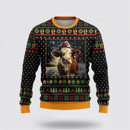 Farmers Sweater, Lovely Hereford Cows Ugly Christmas Sweater, Christmas Crewneck Sweater, Winter Farm Fashion