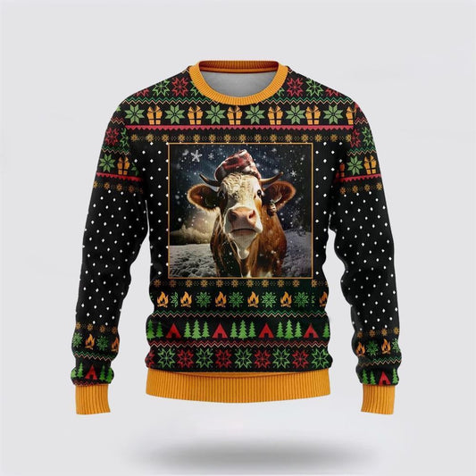 Farmers Sweater, Lovely Hereford Cows Ugly Christmas Sweater, Christmas Crewneck Sweater, Winter Farm Fashion