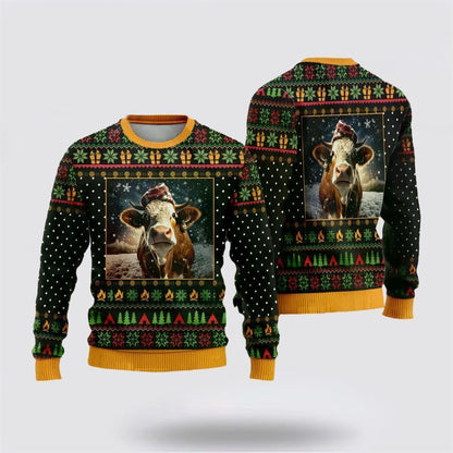 Farmers Sweater, Lovely Hereford Cows Ugly Christmas Sweater, Christmas Crewneck Sweater, Winter Farm Fashion