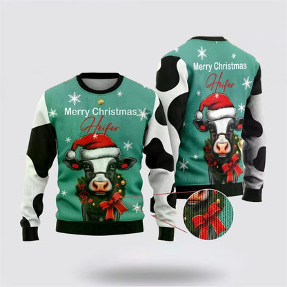 Farmers Sweater, Merry Christmas Heifers Ugly Christmas Sweater, Christmas Crewneck Sweater, Winter Farm Fashion