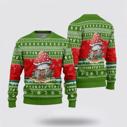 Farmers Sweater, Mushrooms Green Pattern Ugly Christmas Sweater, Christmas Crewneck Sweater, Winter Farm Fashion