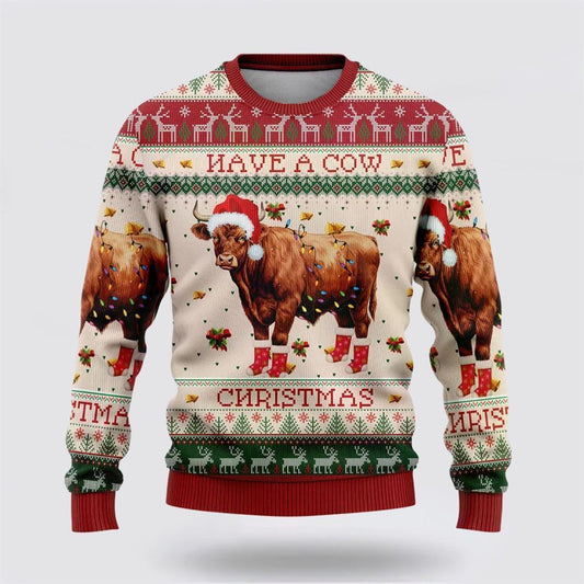 Farmers Sweater, Red Angus Cows Funny Ugly Christmas Sweater, Christmas Crewneck Sweater, Winter Farm Fashion
