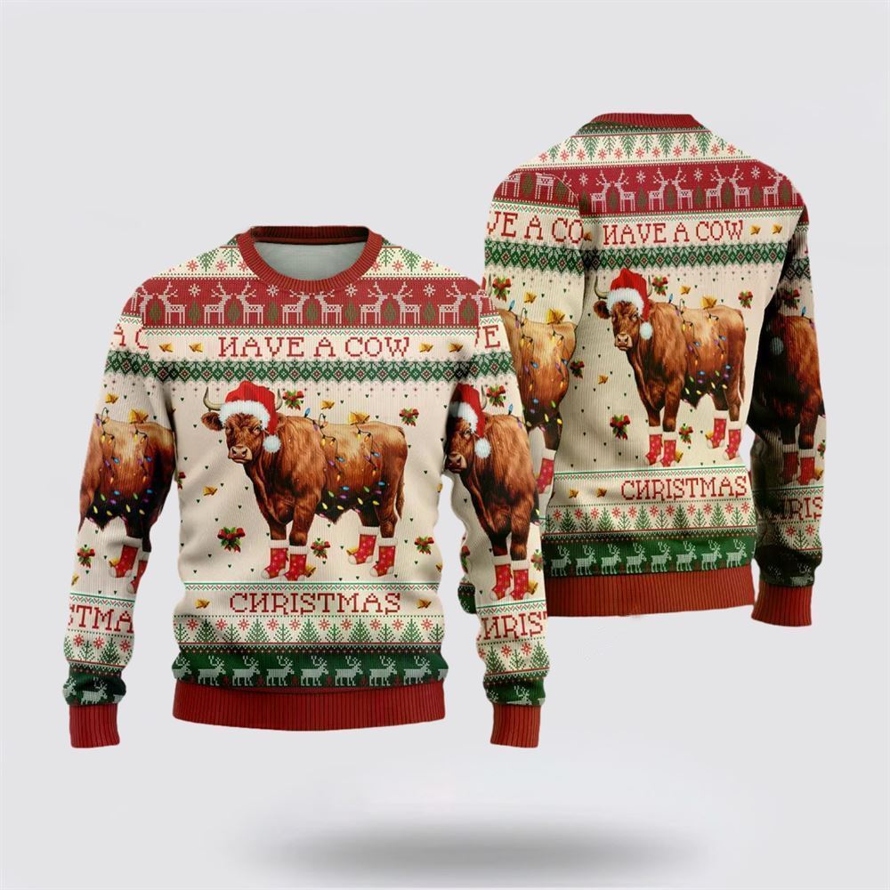 Farmers Sweater, Red Angus Cows Funny Ugly Christmas Sweater, Christmas Crewneck Sweater, Winter Farm Fashion