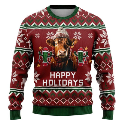 Farmers Sweater, Red Angus Cows Ugly Christmas Sweater, Christmas Crewneck Sweater, Winter Farm Fashion