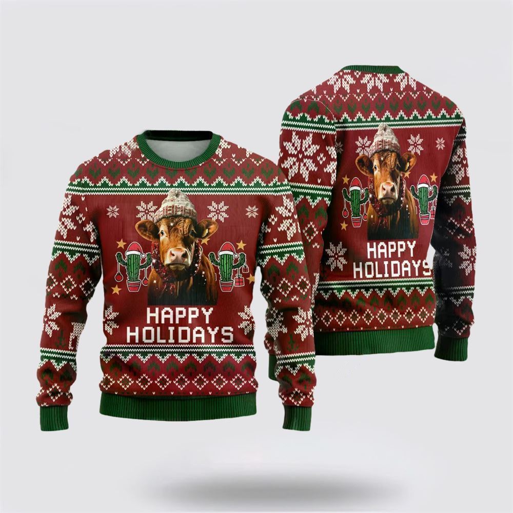 Farmers Sweater, Red Angus Cows Ugly Christmas Sweater, Christmas Crewneck Sweater, Winter Farm Fashion
