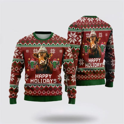 Farmers Sweater, Red Angus Cows Ugly Christmas Sweater, Christmas Crewneck Sweater, Winter Farm Fashion