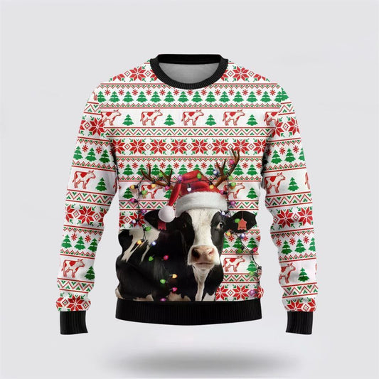 Farmers Sweater, Reindeer Dairy Cow Ugly Christmas Sweater, Christmas Crewneck Sweater, Winter Farm Fashion