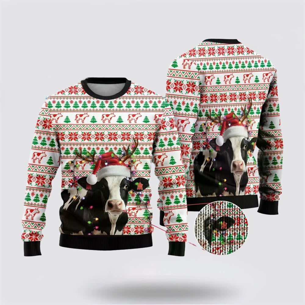 Farmers Sweater, Reindeer Dairy Cow Ugly Christmas Sweater, Christmas Crewneck Sweater, Winter Farm Fashion