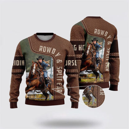 Farmers Sweater, Riding Horse Ugly Christmas Sweater, Christmas Crewneck Sweater, Winter Farm Fashion