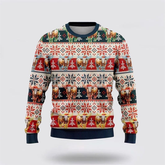 Farmers Sweater, Tx Longhorn Ugly Christmas Sweater, Christmas Crewneck Sweater, Winter Farm Fashion