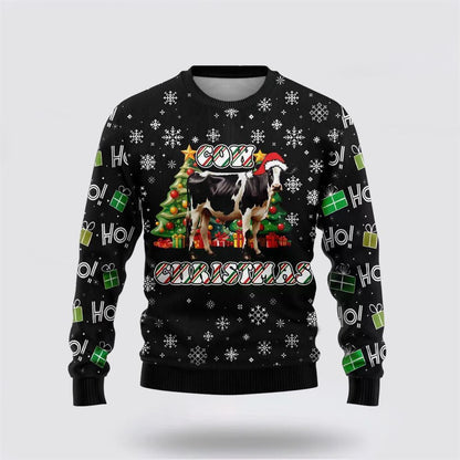 Farmers Sweater, Xmas Pine Tree Cow Ugly Christmas Sweater, Christmas Crewneck Sweater, Winter Farm Fashion