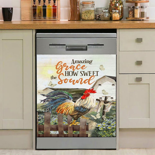 Farmhouse Style Amazing Grace How Sweet The Sound Dishwasher Cover, Bible Verse Dishwasher Magnet Cover, Scripture Kitchen Decor