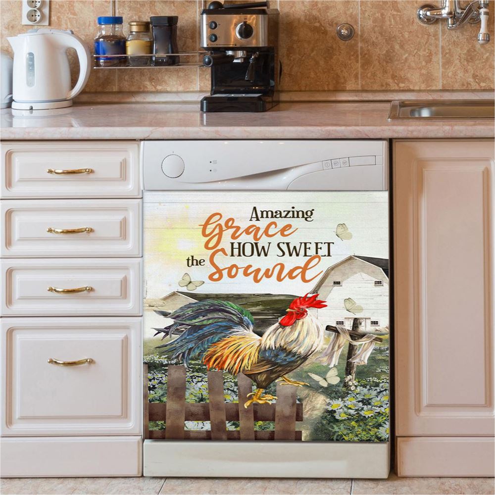 Farmhouse Style Amazing Grace How Sweet The Sound Dishwasher Cover, Bible Verse Dishwasher Magnet Cover, Scripture Kitchen Decor