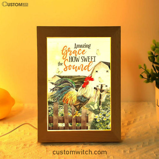 Farmhouse Style Amazing Grace How Sweet The Sound Frame Lamp Prints - Bible Verse Decor - Scripture Art