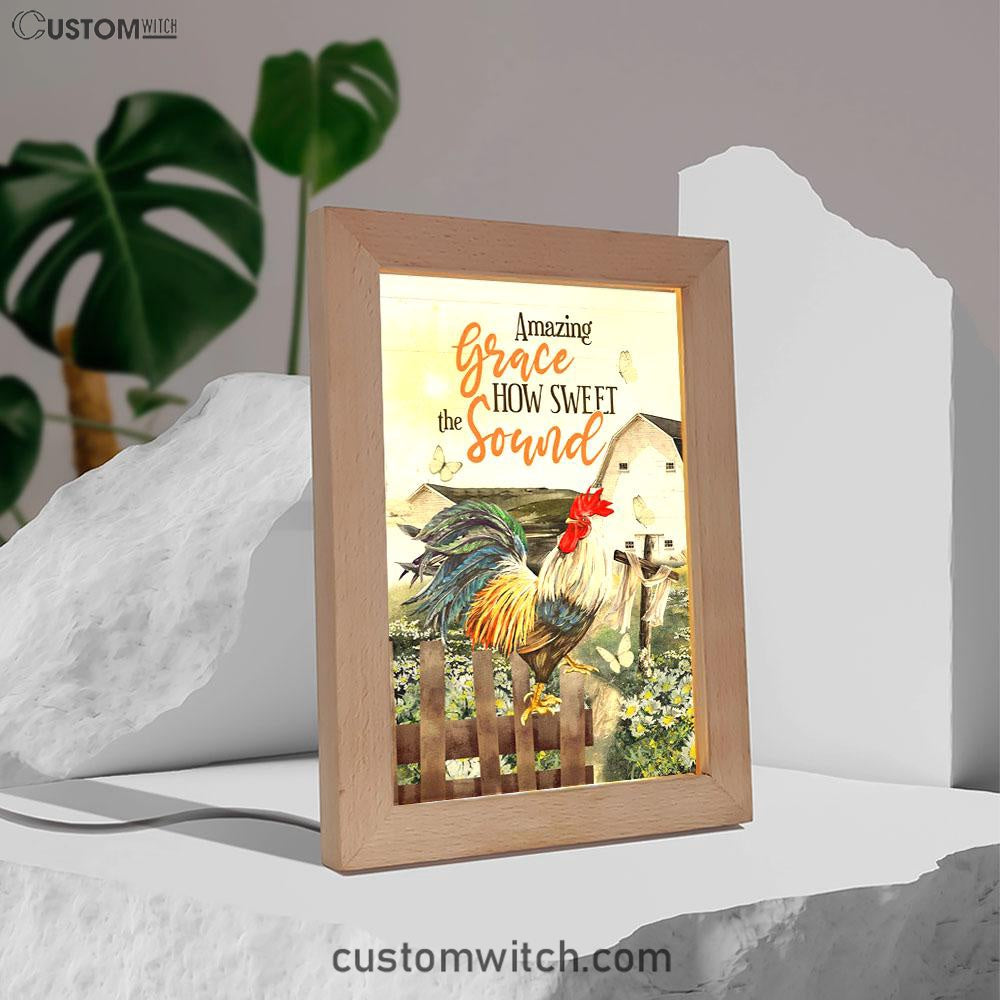 Farmhouse Style Amazing Grace How Sweet The Sound Frame Lamp Prints - Bible Verse Decor - Scripture Art
