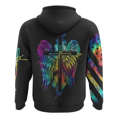Fe' Cross Wings Colorful Watercolor All Over Print 3D Hoodie, Christian Hoodie, Christian Sweatshirt, Bible Verse Shirt