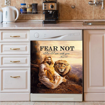 Fear Not For I Am With You Dishwasher Cover, Lion Of Judah Jesus Hand Dishwasher Magnet Cover, Christian Kitchen Decor