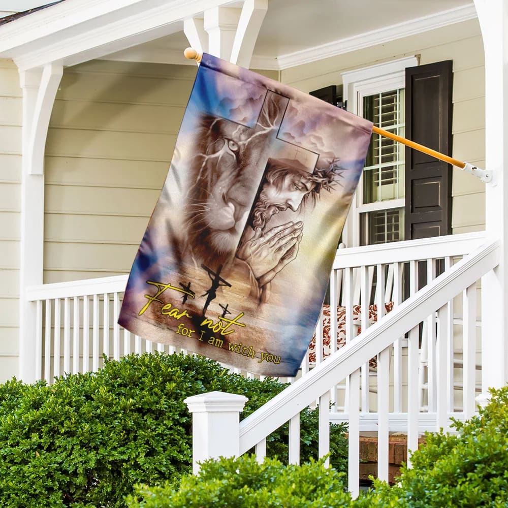 Fear Not For I Am With You Jesus Christian Lion Flag, Outdoor Christian House Flag, Christian Flag, Scripture Flag, Garden Banner