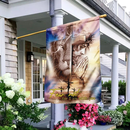 Fear Not For I Am With You Jesus Christian Lion Flag, Outdoor Christian House Flag, Christian Flag, Scripture Flag, Garden Banner