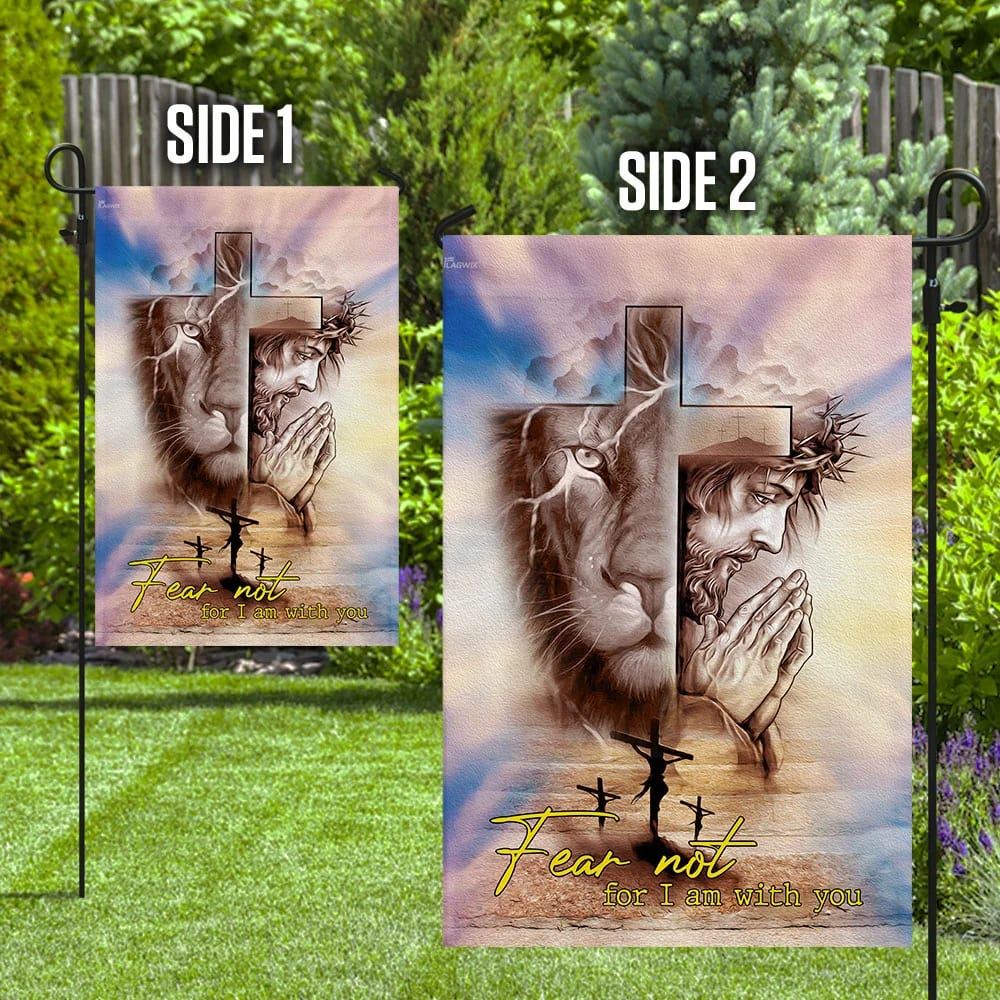 Fear Not For I Am With You Jesus Christian Lion Flag, Outdoor Christian House Flag, Christian Flag, Scripture Flag, Garden Banner