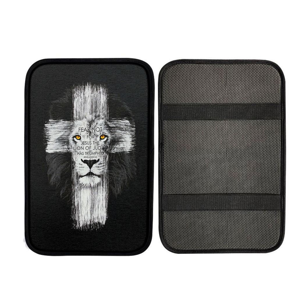 Fear Not For Jesus Car Center Console Cover - Lion Of Judah Has Triumphed Revelation 5 5 Wall Car Armrest Pad, Christian Car Accessories