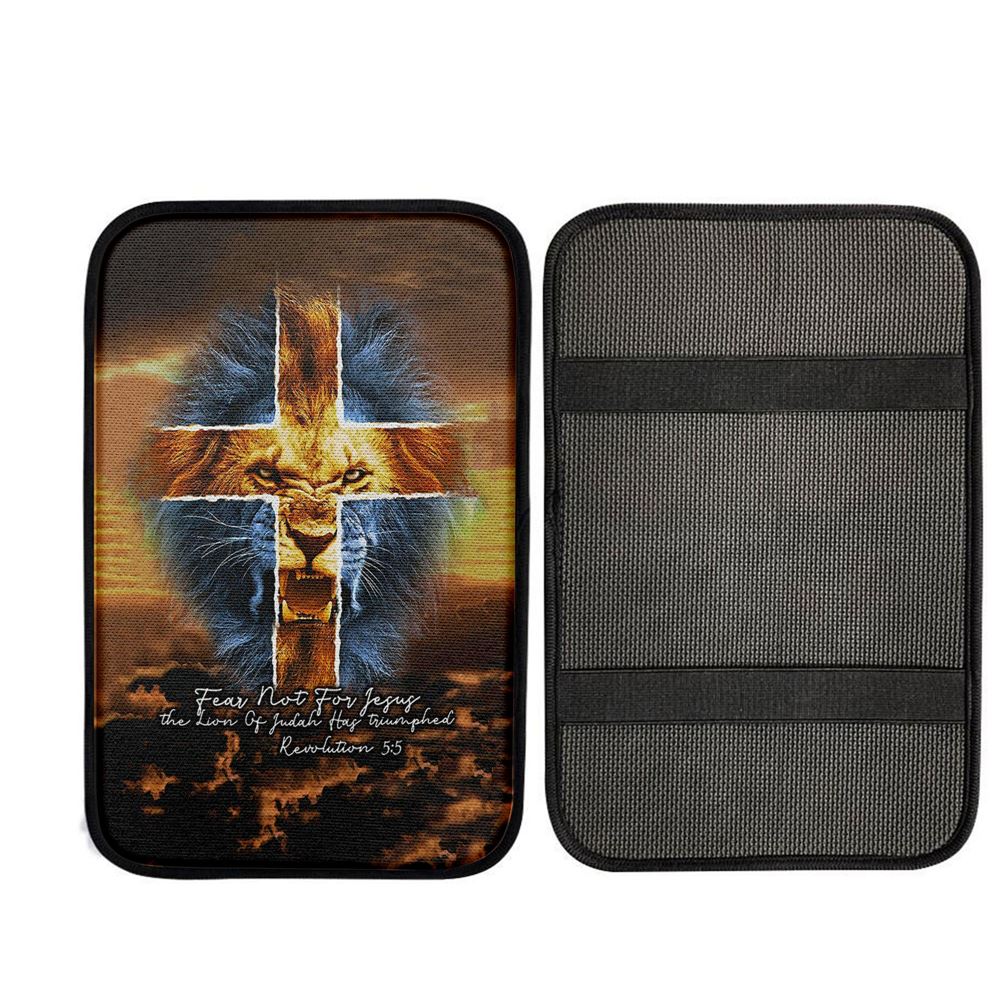 Fear Not For Lion Of Judah Jesus Car Center Console Cover - Revelation 5 5 Car Armrest Pad, Christian Car Armrest Accessories