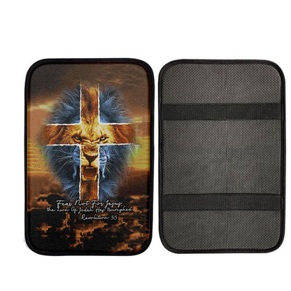 Fear Not For Lion Of Judah Jesus Car Center Console Cover - Revelation 5 5 Car Armrest Pad, Christian Car Armrest Accessories