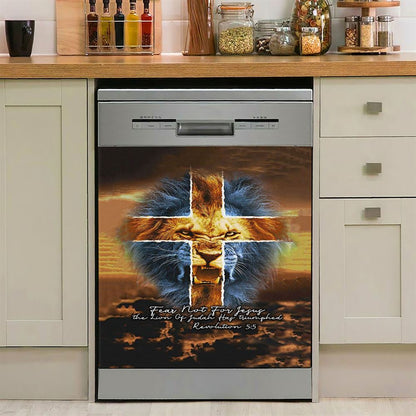 Fear Not For Lion Of Judah Jesus Dishwasher Cover, Revelation 5 5 Dishwasher Magnet Cover, Jesus Kitchen Decor Pictures