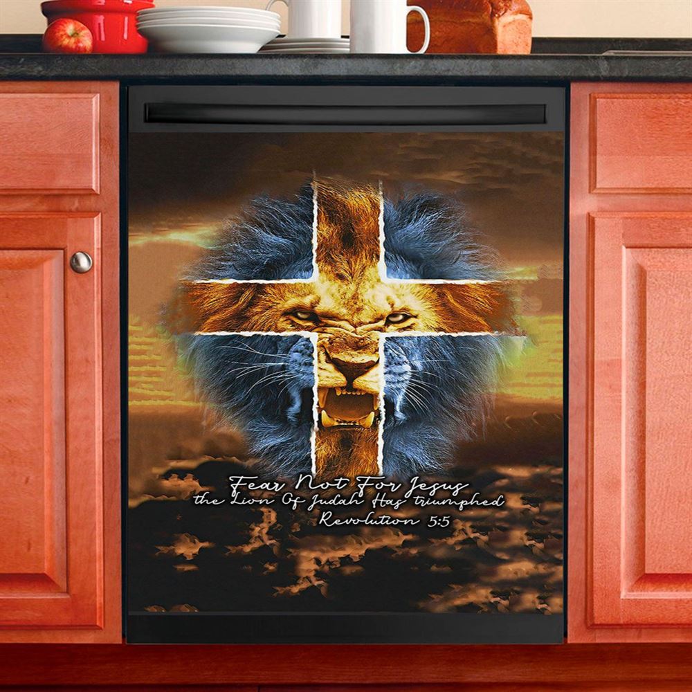 Fear Not For Lion Of Judah Jesus Dishwasher Cover, Revelation 5 5 Dishwasher Magnet Cover, Jesus Kitchen Decor Pictures