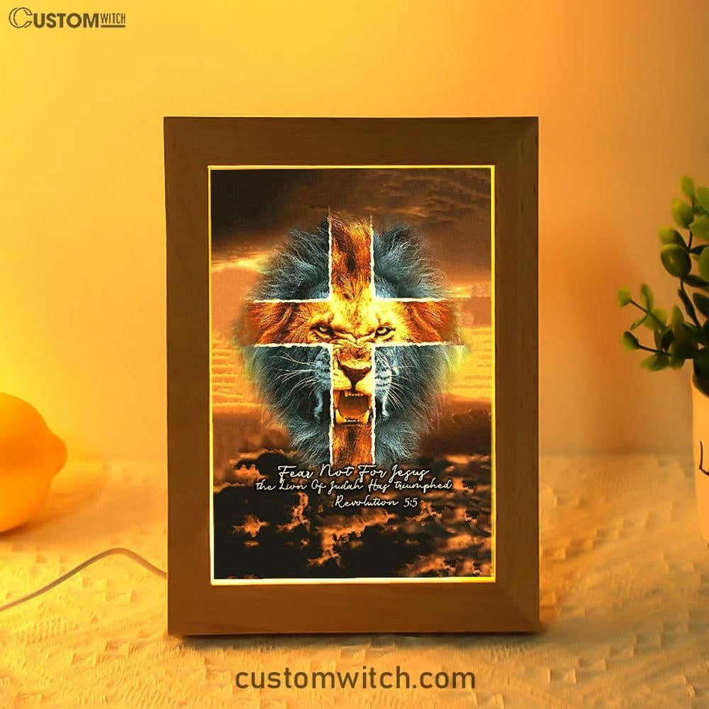 Fear Not For Lion Of Judah Jesus Frame Lamp Art - Revelation 5 5 Frame Lamp - Jesus Frame Lamp Pictures - Christian Night Light