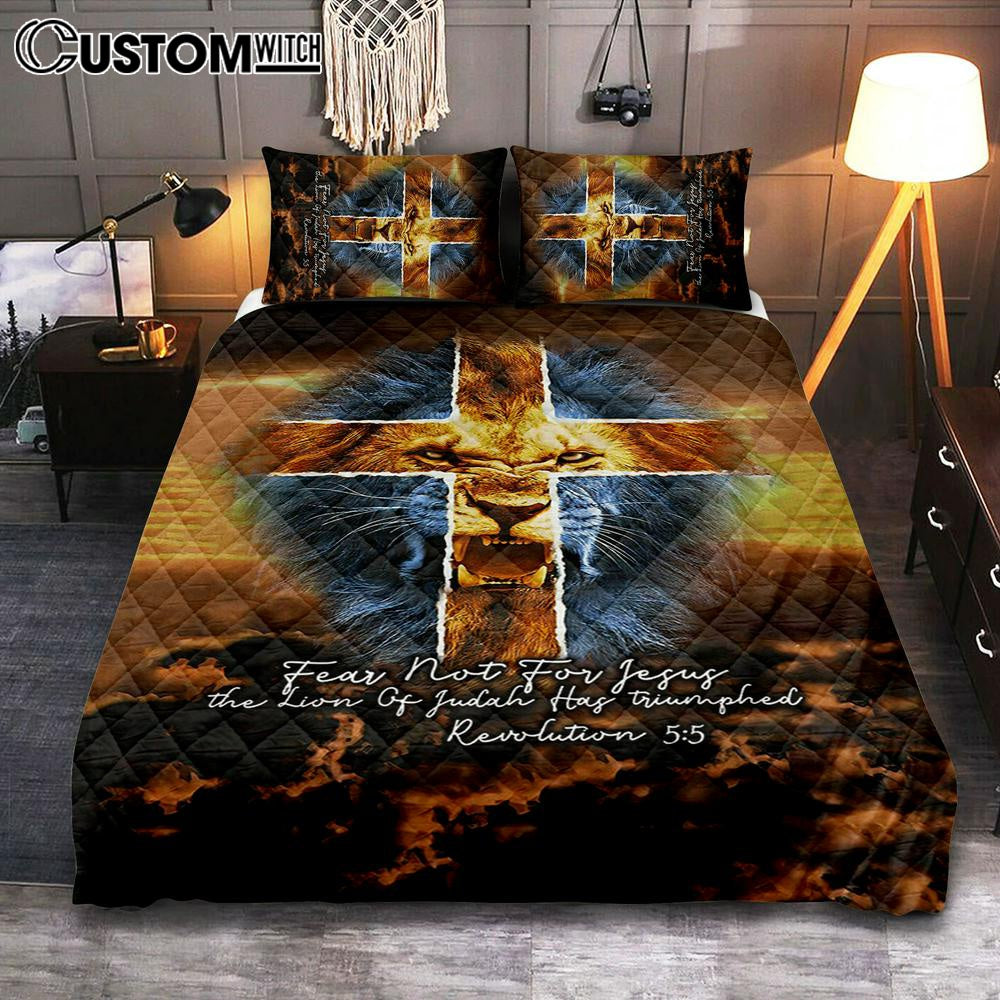 Fear Not For Lion Of Judah Jesus Quilt Bedding Set Bedroom - Revelation 5 5 Quilt Bedding Set - Jesus Quilt Bedding Set Pictures - Christian Quilt Bedding Set Bedroom