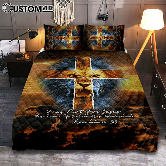 Fear Not For Lion Of Judah Jesus Quilt Bedding Set Bedroom - Revelation 5 5 Quilt Bedding Set - Jesus Quilt Bedding Set Pictures - Christian Quilt Bedding Set Bedroom