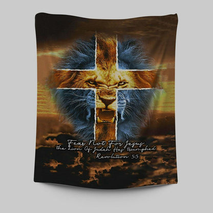 Fear Not For Lion Of Judah Jesus Tapestry Wall Art - Revelation 5 5 Tapestry - Jesus Tapestry Pictures - Christian Tapestries Wall Art