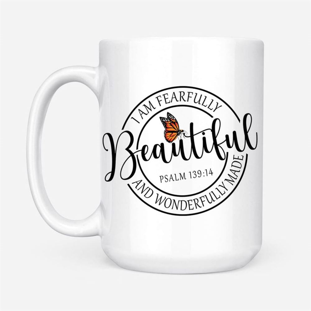 Fearfully And Wonderfully Made, Butterfly, Coffee Mug, Christian Mug, Bible Mug, Faith Gift, Encouragement Gift