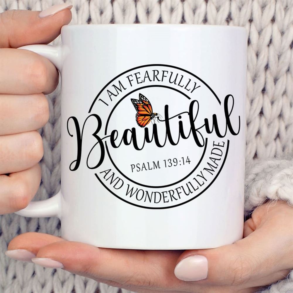 Fearfully And Wonderfully Made, Butterfly, Coffee Mug, Christian Mug, Bible Mug, Faith Gift, Encouragement Gift