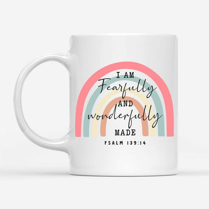 Fearfully And Wonderfully Made Psalm 13914 Rainbow Coffee Mug, Christian Mug, Bible Mug, Faith Gift, Encouragement Gift