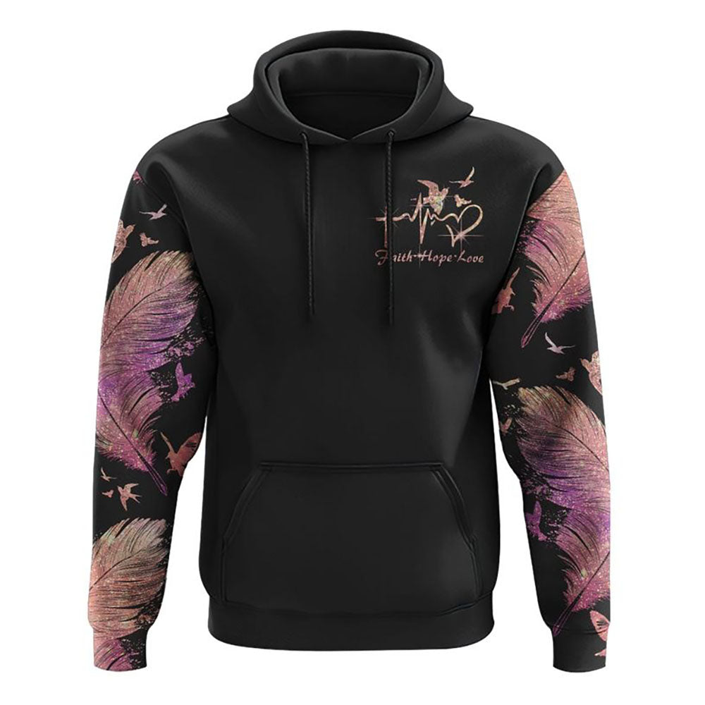 Feather Faith Cross All Over Print 3D Hoodie, Christian Hoodie, Christian Sweatshirt, Bible Verse Shirt