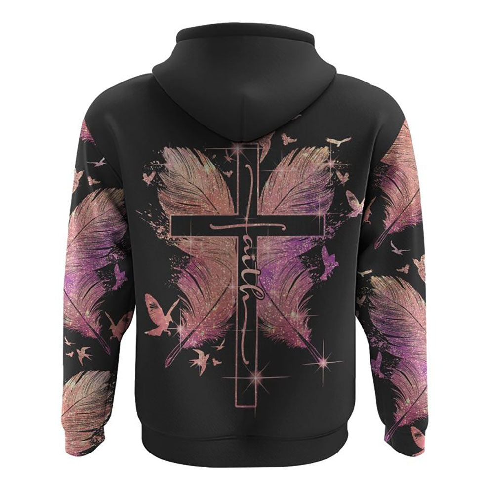Feather Faith Cross All Over Print 3D Hoodie, Christian Hoodie, Christian Sweatshirt, Bible Verse Shirt