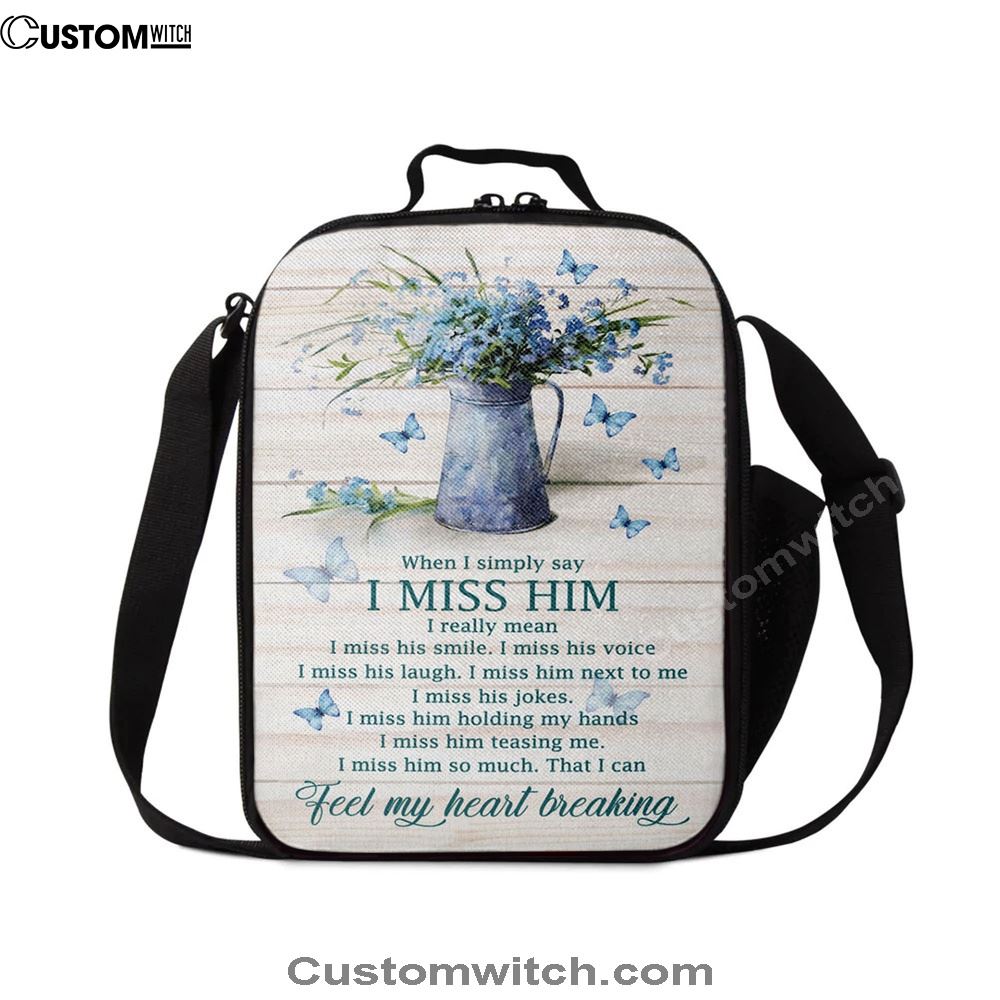 Feel My HeLunch Bag Breaking Blue Butterflies Blue Flowers Lunch Bag, Christian Lunch Bag, Religious Lunch Box For School, Picnic