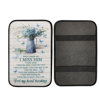 Feel My Heart Breaking Blue Butterflies Blue Flowers Car Center Console Cover, Christian Car Armrest Accessories
