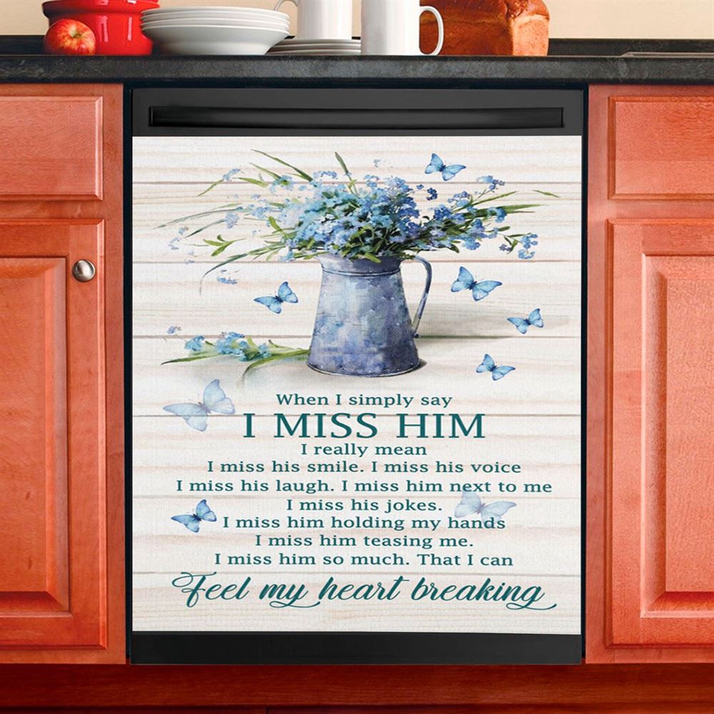 Feel My Heart Breaking Blue Butterflies Blue Flowers Dishwasher Cover, Christian Dishwasher Magnet Cover, Religious Kitchen Decor