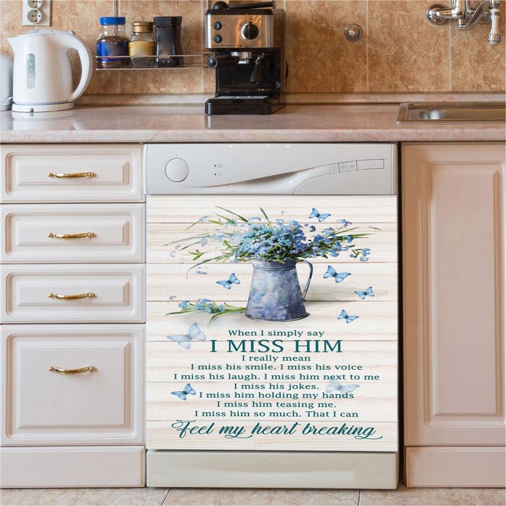 Feel My Heart Breaking Blue Butterflies Blue Flowers Dishwasher Cover, Christian Dishwasher Magnet Cover, Religious Kitchen Decor