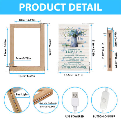 Feel My Heart Breaking Blue Butterflies Blue Flowers Frame Lamp Art - Christian Art Decor - Religious Gifts Night Light