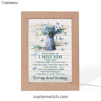 Feel My Heart Breaking Blue Butterflies Blue Flowers Frame Lamp Art - Christian Art Decor - Religious Gifts Night Light
