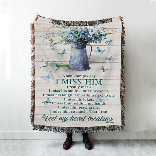 Feel My Heart Breaking Blue Butterflies Blue Flowers Woven Throw Blanket - Christian Throw Blanket Decor - Religious Woven Blanket Prints