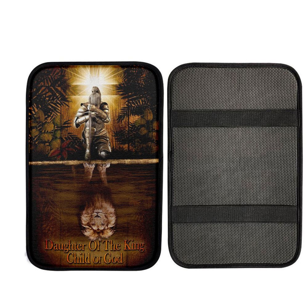 Female Warrior Daughter Of A King Child Of God Car Center Console Cover, Christian Car Armrest Accessories