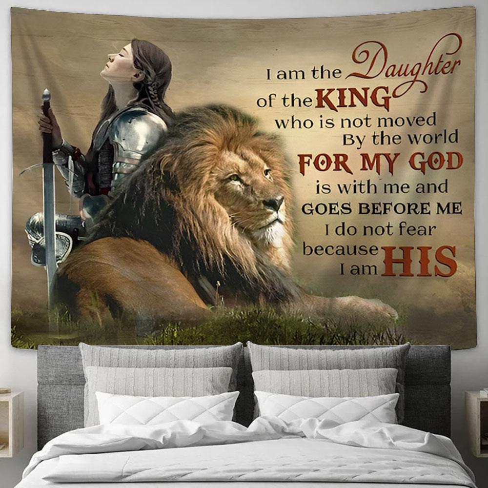 Female Warrior Lion I Am Daughter Of The King Tapestry Art - Lion Tapestry Wall Decor