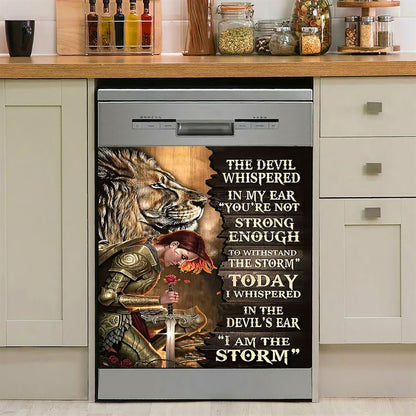 Female Warrior Lion I Am The Storm Dishwasher Cover, Lion Dishwasher Magnet Cover, Christian Inspirational Kitchen Decor